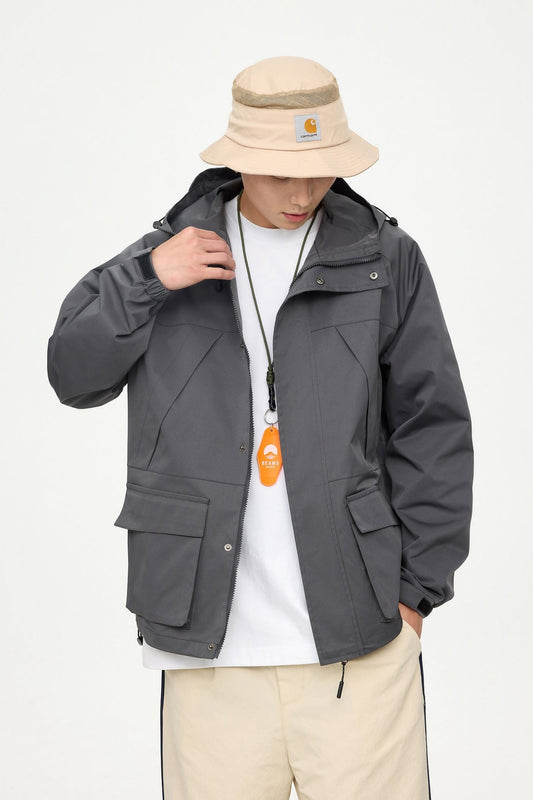 Patched Pockets Waterproof Jacket in Grey - AXON