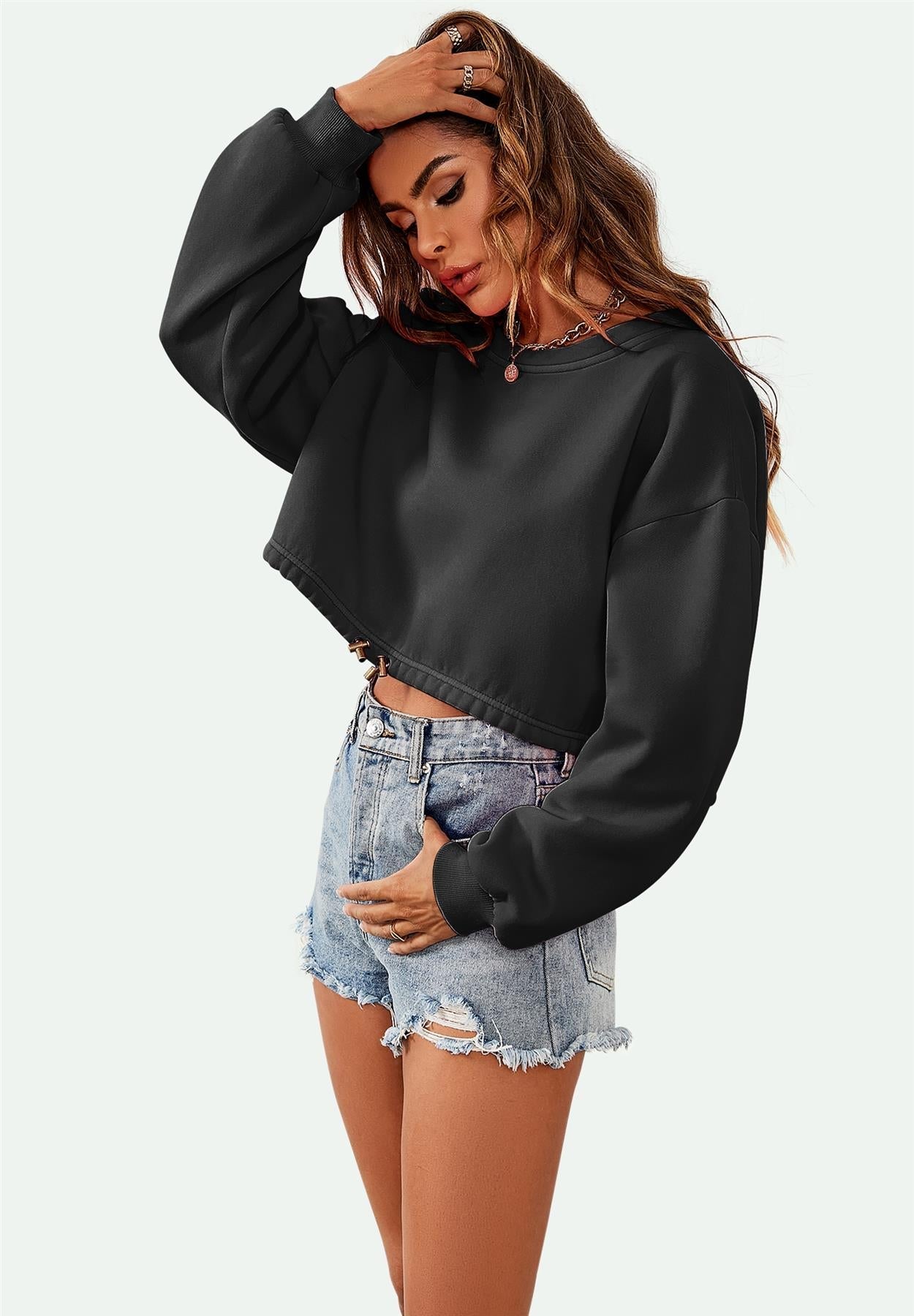 Perfectly Oversized Cropped Sweatshirt In Black - AXON