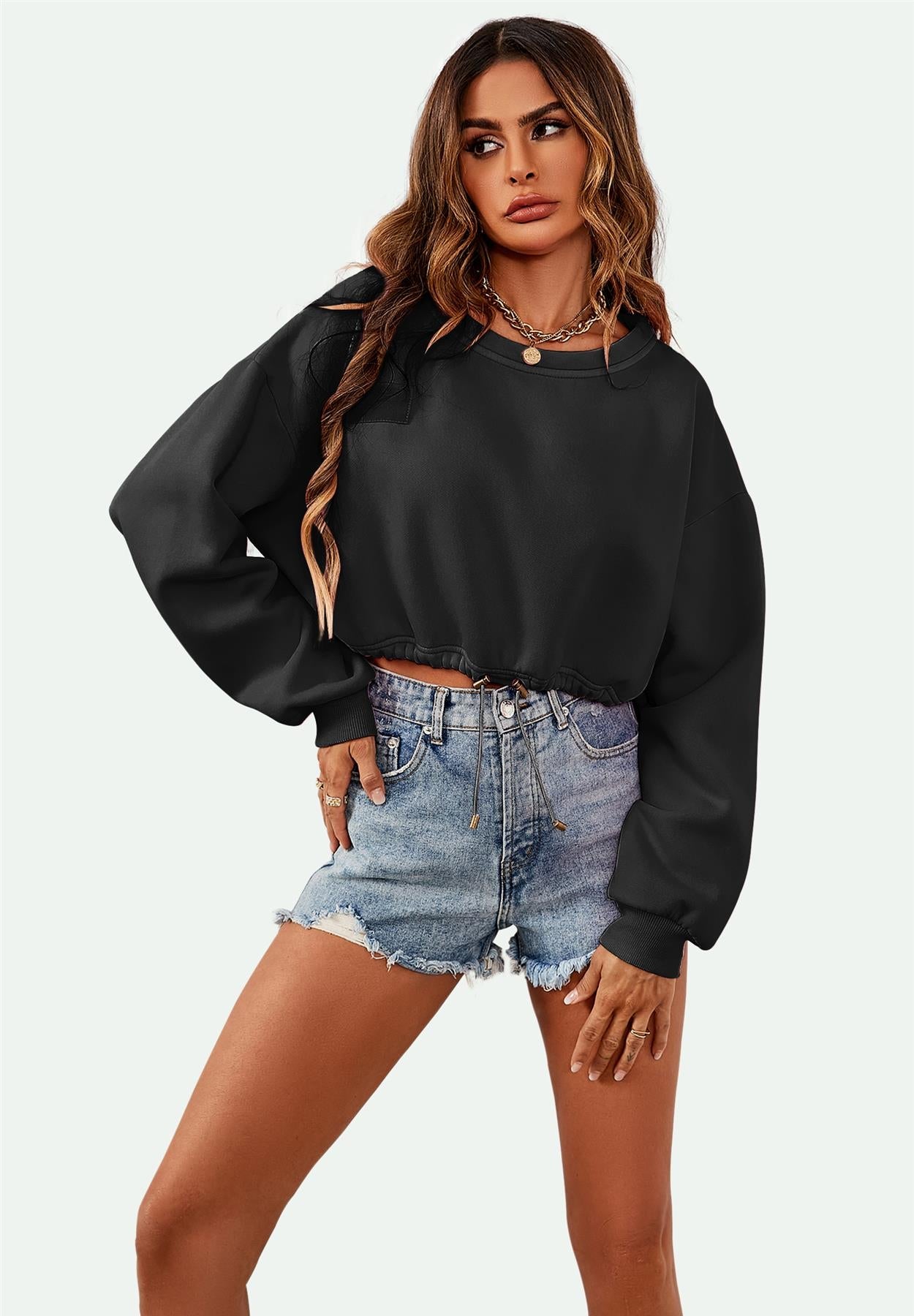 Perfectly Oversized Cropped Sweatshirt In Black - AXON