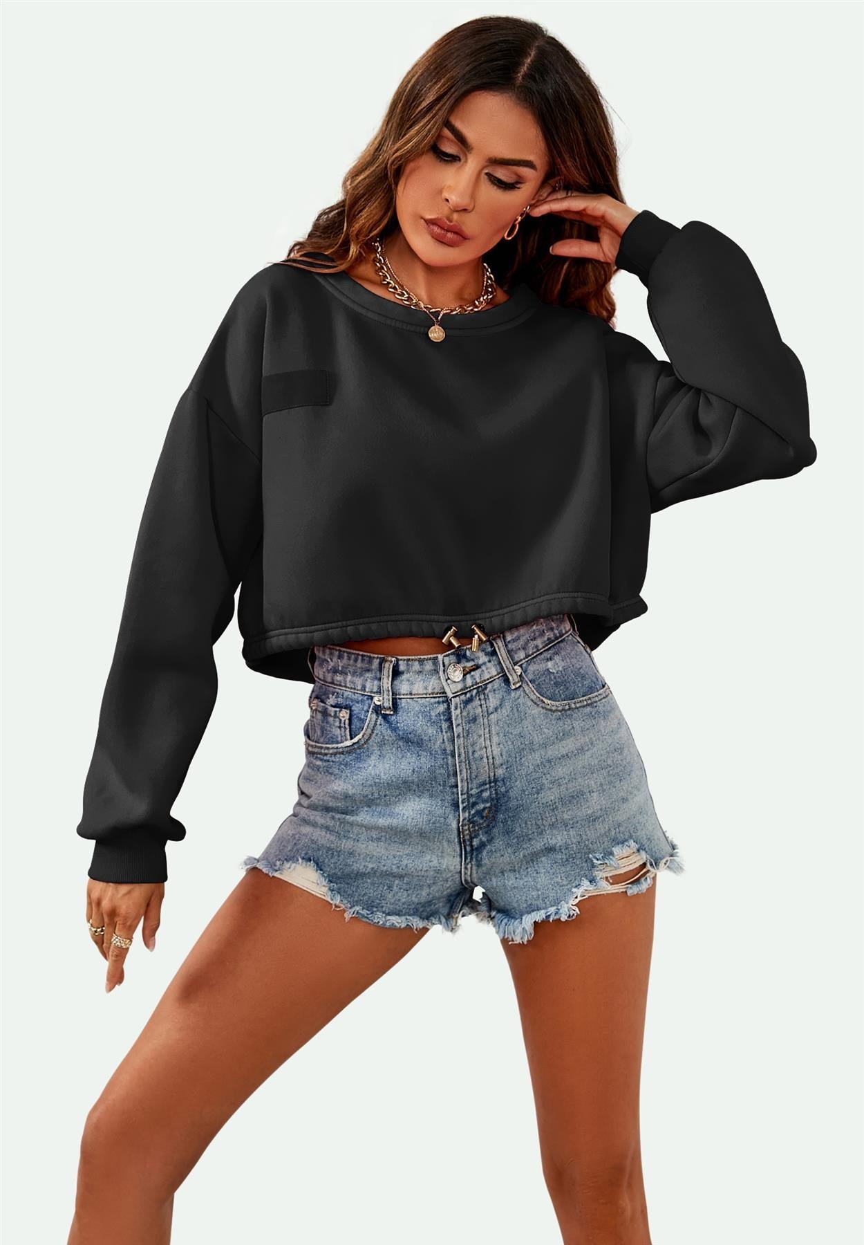 Perfectly Oversized Cropped Sweatshirt In Black - AXON