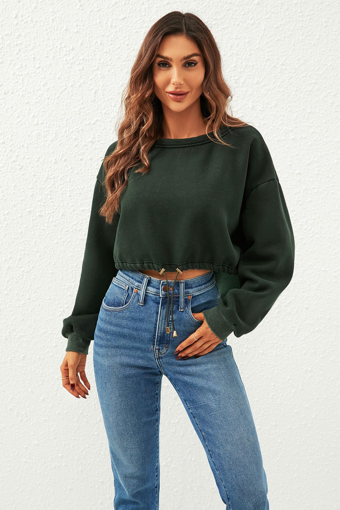 Perfectly Oversized Cropped Sweatshirt In Dark Green - AXON