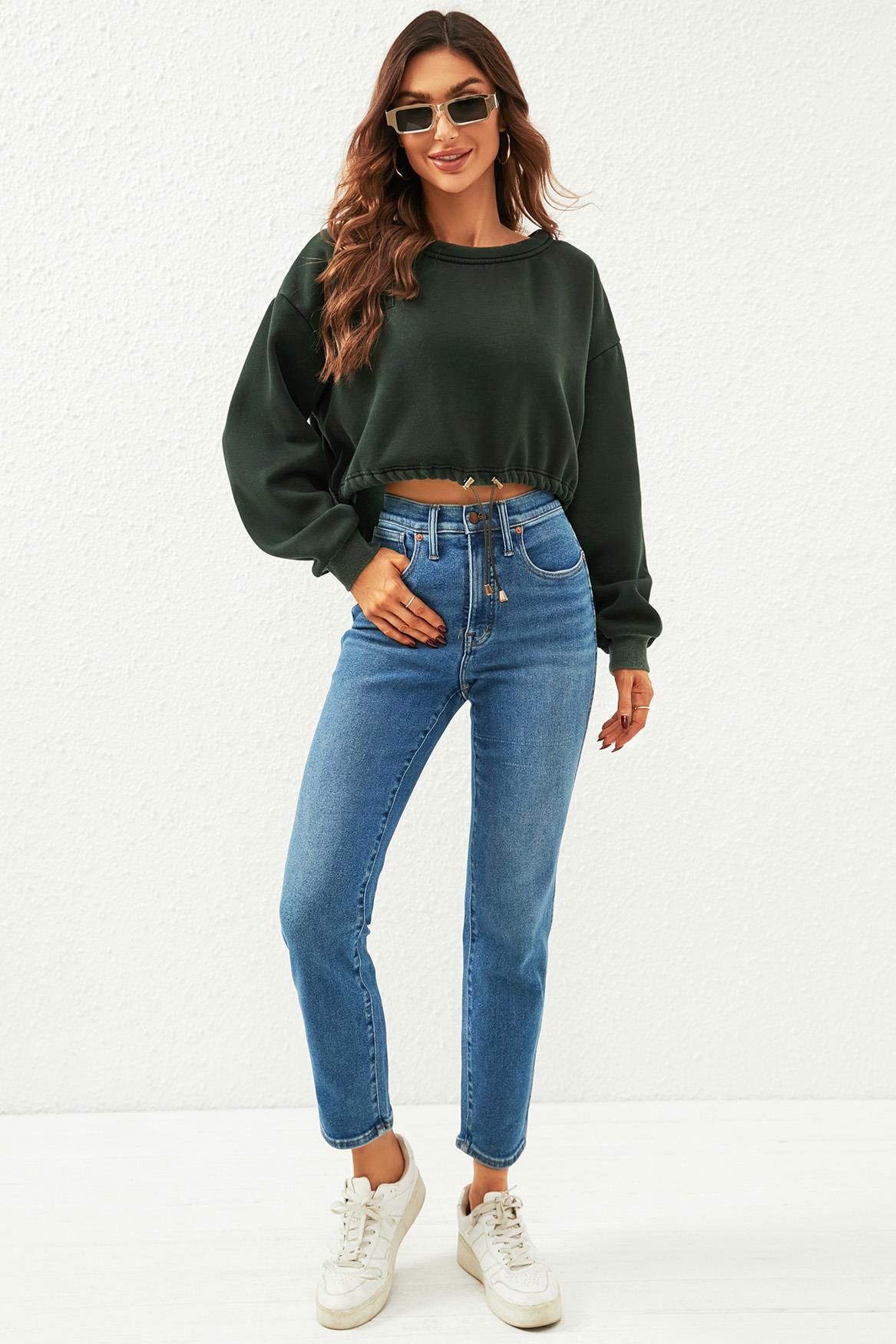 Perfectly Oversized Cropped Sweatshirt In Dark Green - AXON