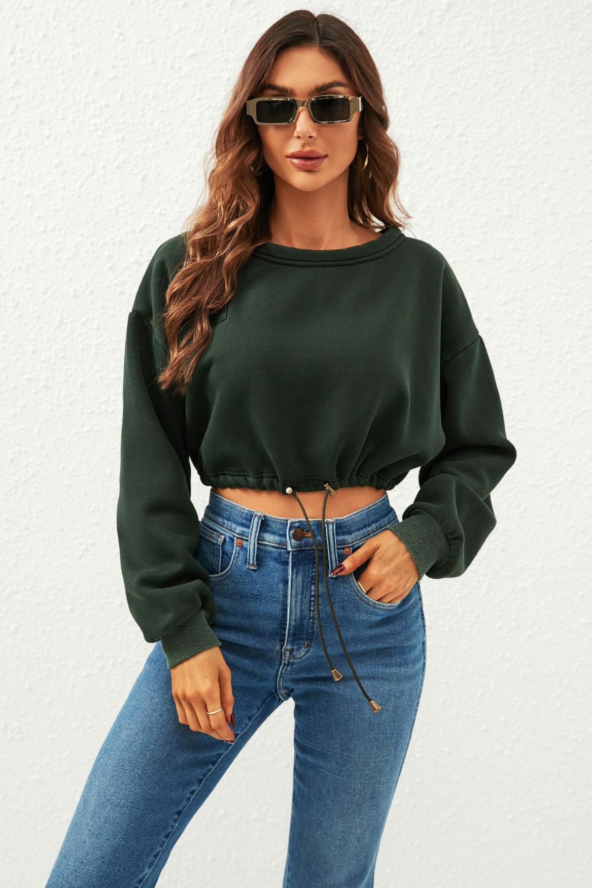 Perfectly Oversized Cropped Sweatshirt In Dark Green - AXON