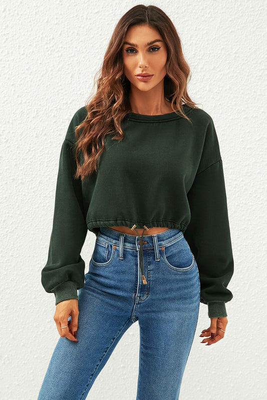 Perfectly Oversized Cropped Sweatshirt In Dark Green - AXON