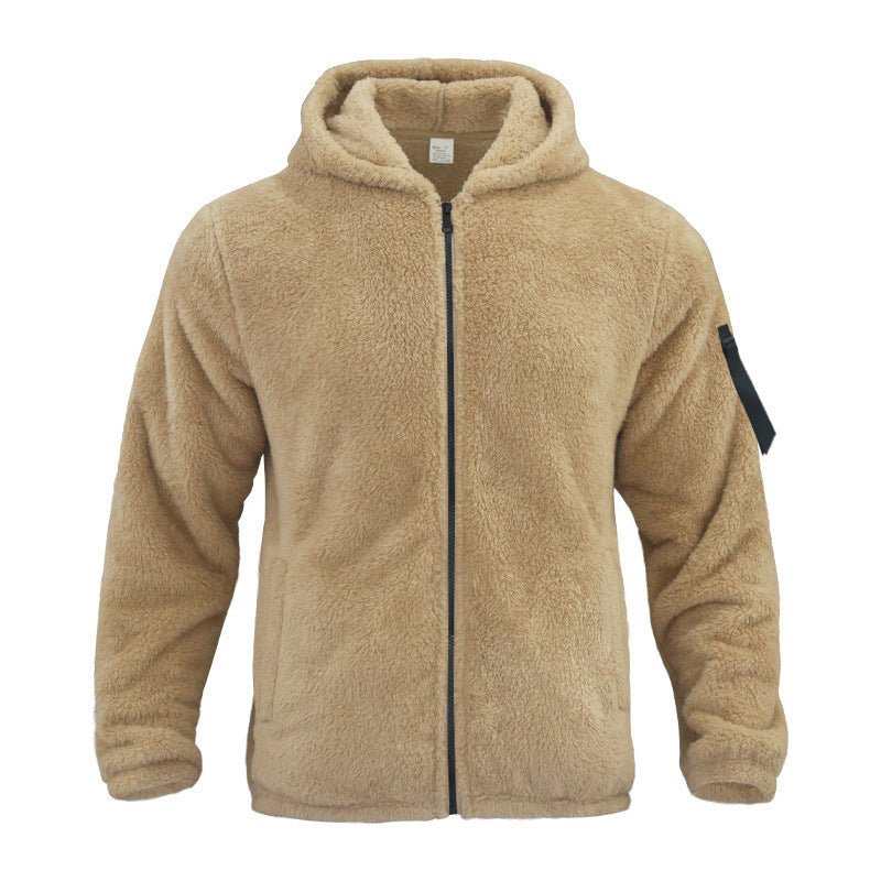 Plush Hooded Jacket Men's Autumn And Winter Fleece Double - sided Wear Warm Coat With Zipper Loose Casual Jacket Outdoor Clothing - AXON