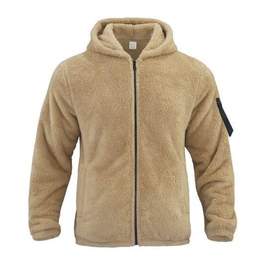 Plush Hooded Jacket Men's Autumn And Winter Fleece Double - sided Wear Warm Coat With Zipper Loose Casual Jacket Outdoor Clothing - AXON