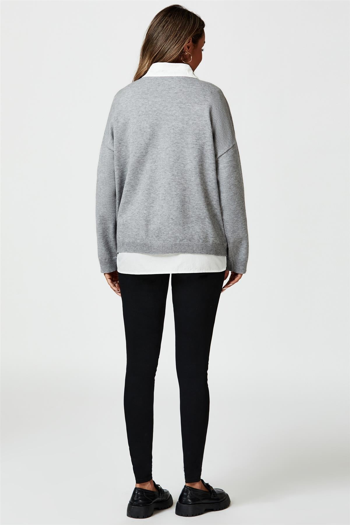 Pocket Detail Knitted Jumper In Grey - AXON