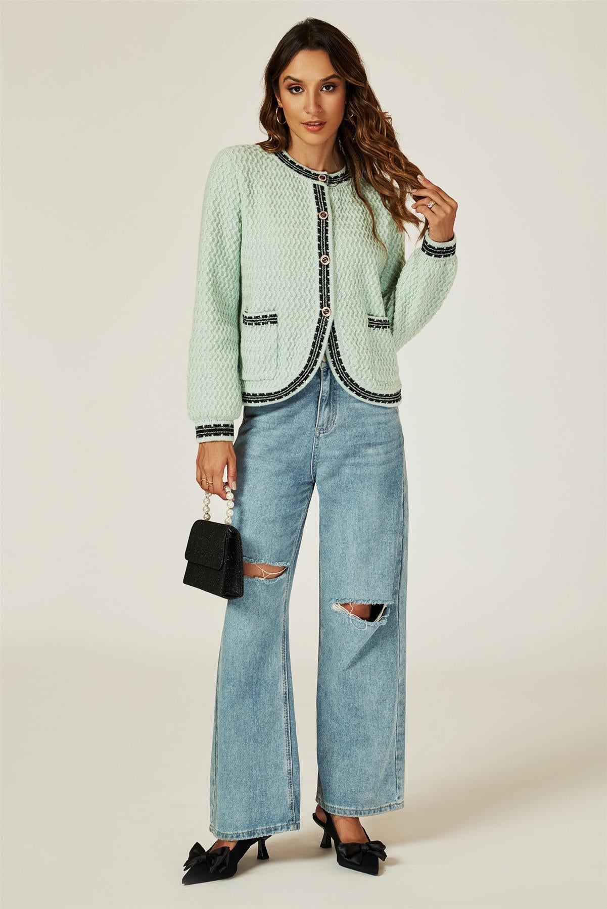 Pocket Knit Cardigan In Grey Green - AXON