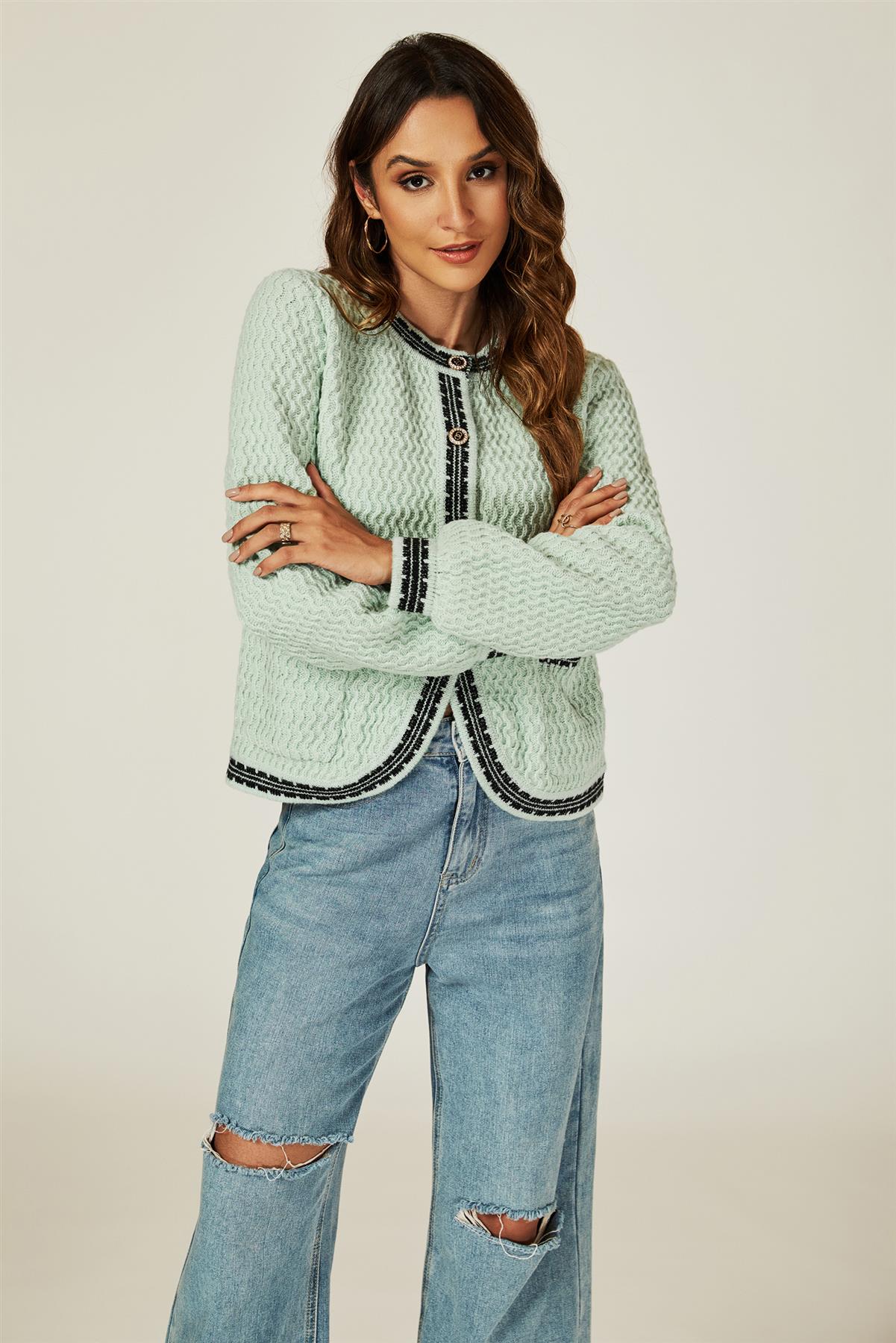 Pocket Knit Cardigan In Grey Green - AXON