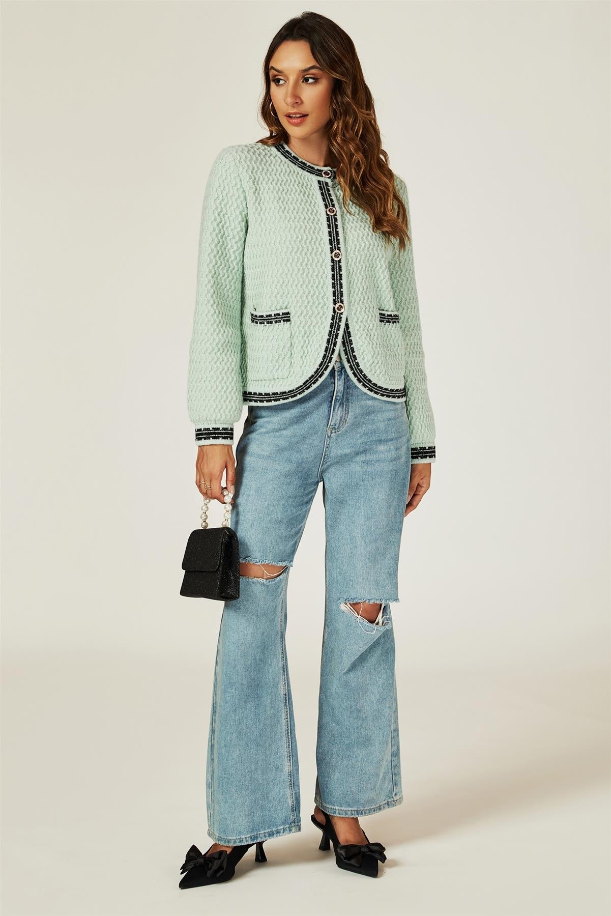 Pocket Knit Cardigan In Grey Green - AXON