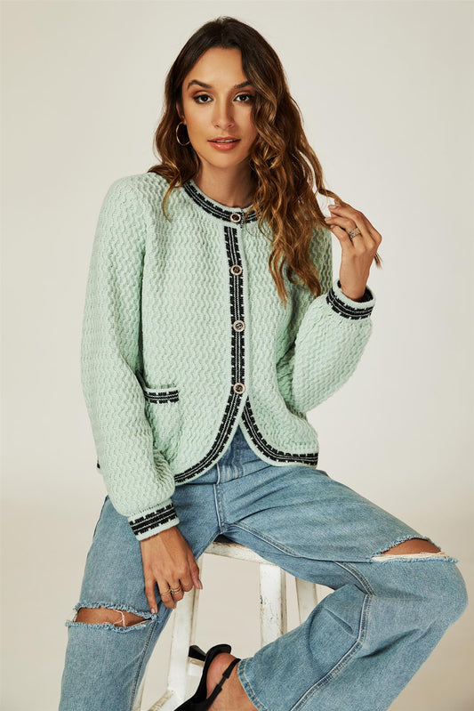 Pocket Knit Cardigan In Grey Green - AXON