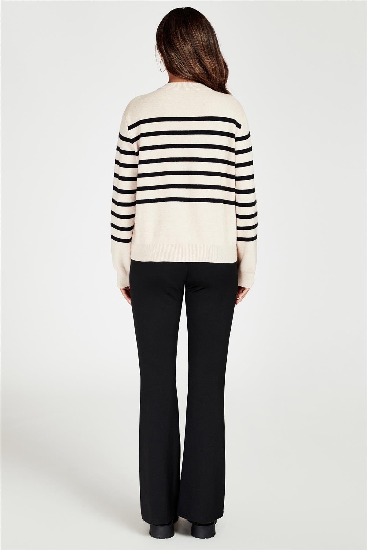 Pocket Stripe Knitted Cardigan In Cream - AXON