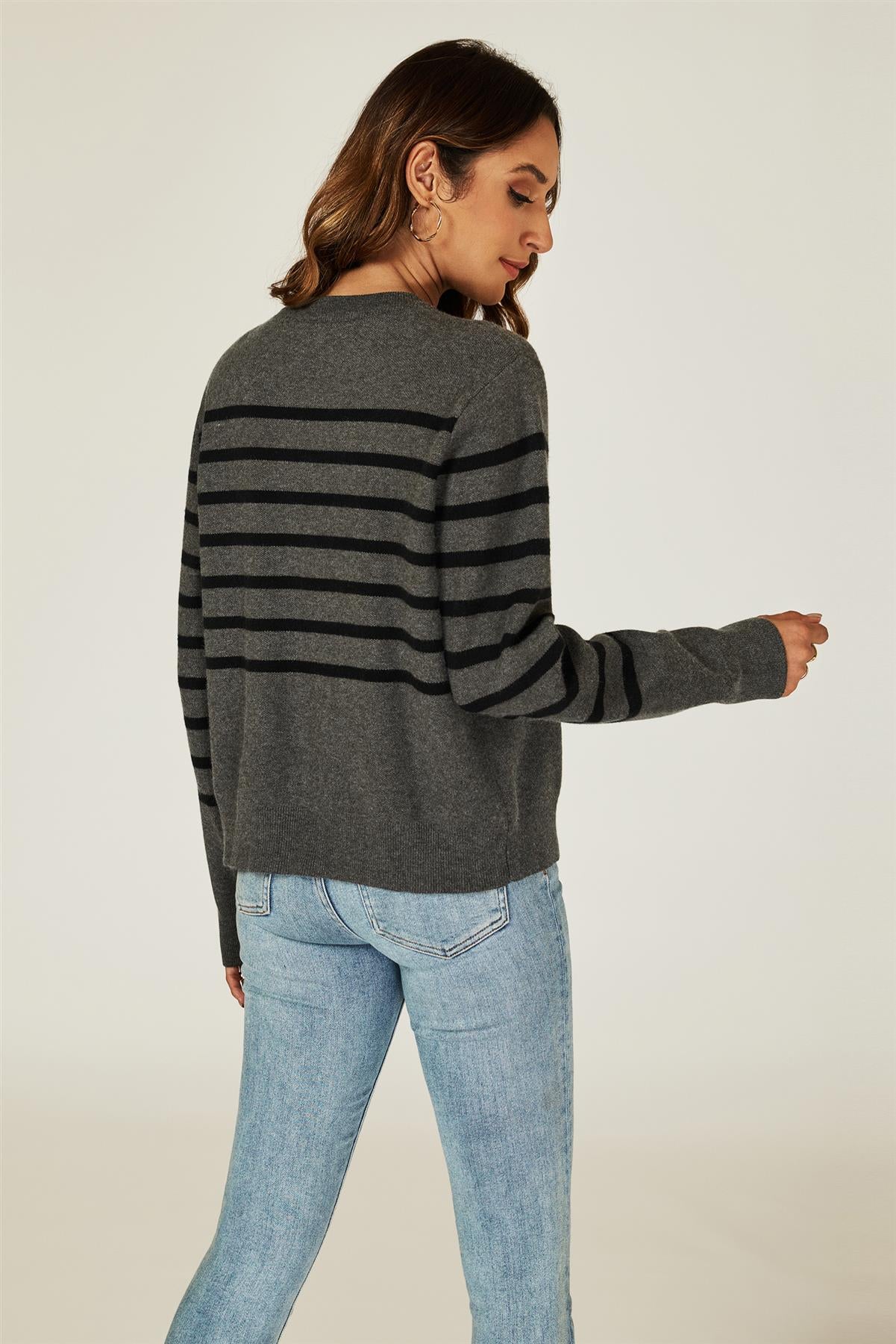 Pocket Stripe Knitted Cardigan In Dark Grey - AXON