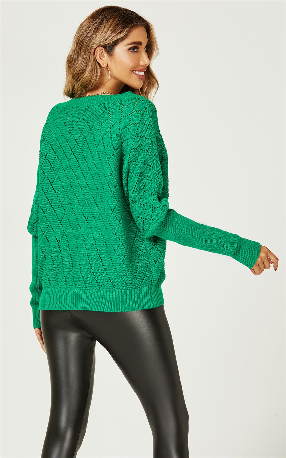 Pointelle Striped Sheer Jumper In Green - AXON