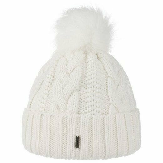 Premium Damen Wintermütze » gefütterte Strickmütze weiß » Bommelmütze » Mütze » Beanie