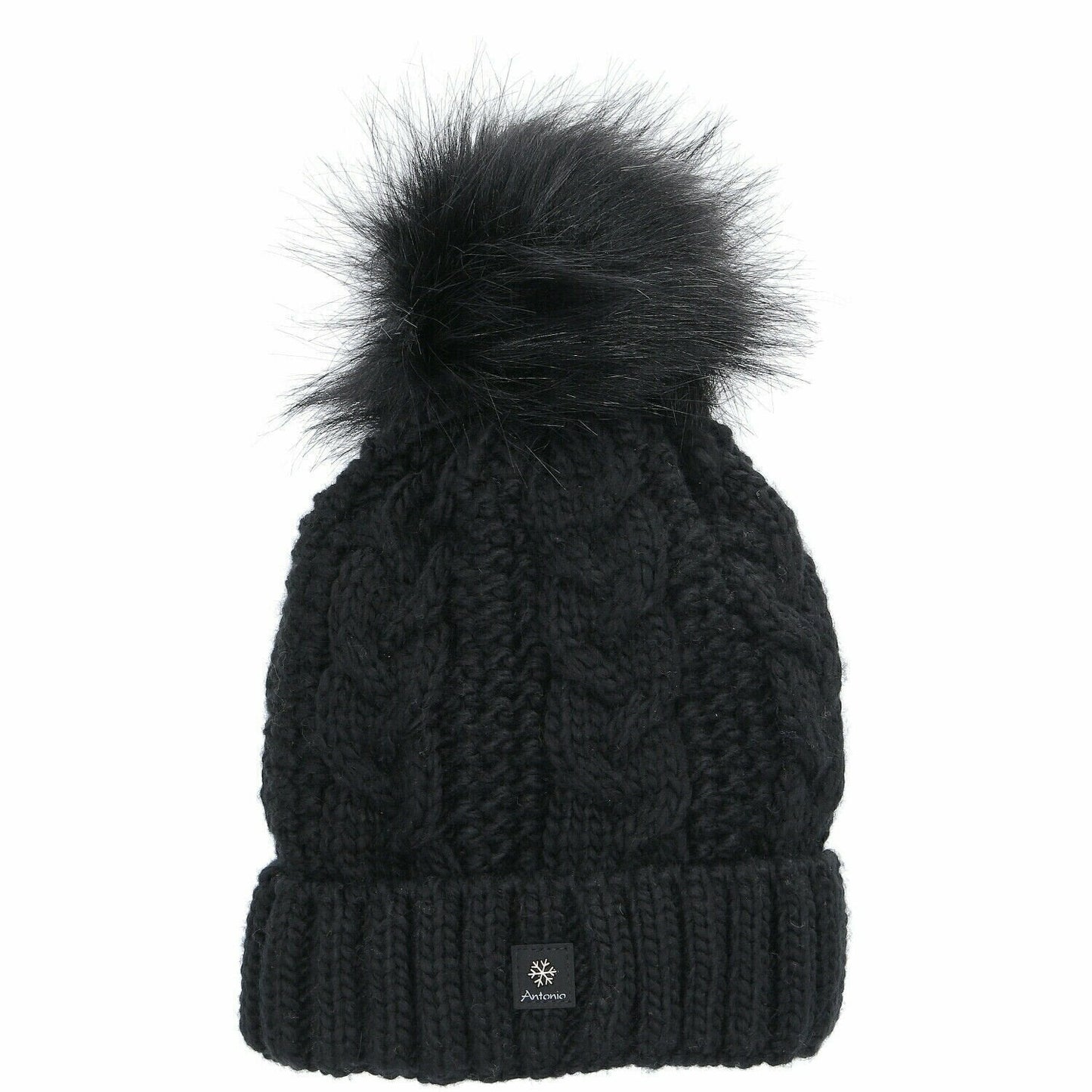 Premium Damen Wintermütze » gefütterte Strickmütze schwarz » Bommelmütze » Mütze » Beanie
