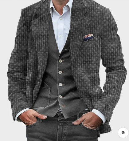 Printed Double Buckle Men's Plus Size Suit Coat - AXON
