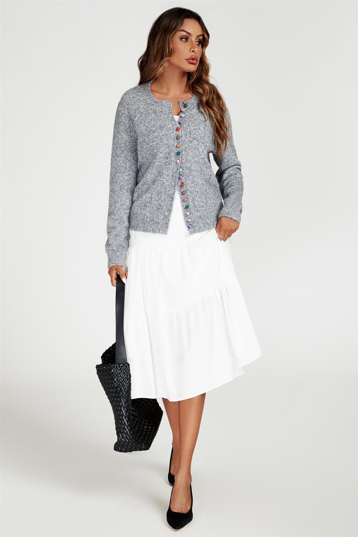 Rainbow Buttons Cardigan In Grey - AXON