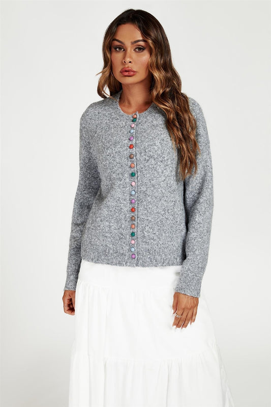 Rainbow Buttons Cardigan In Grey - AXON