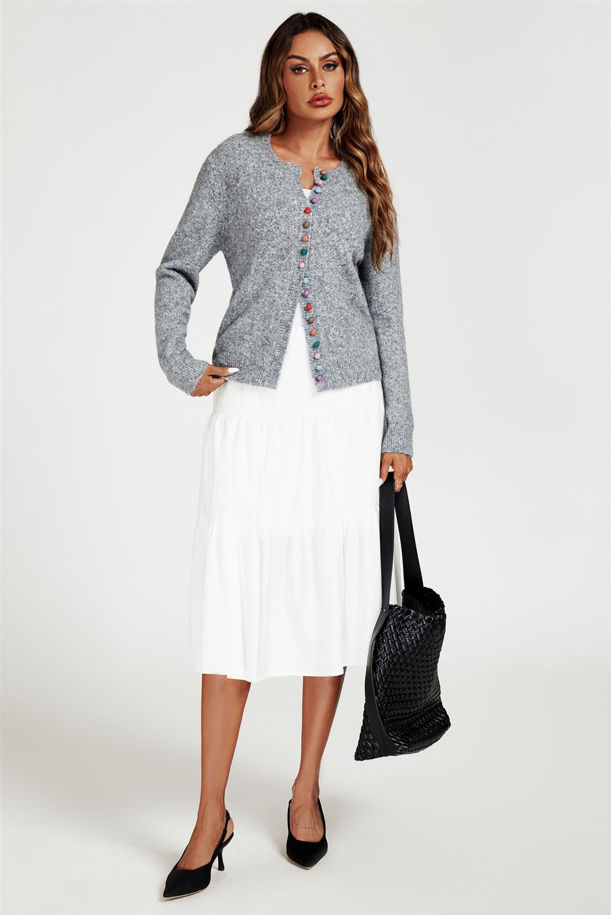 Rainbow Buttons Cardigan In Grey - AXON