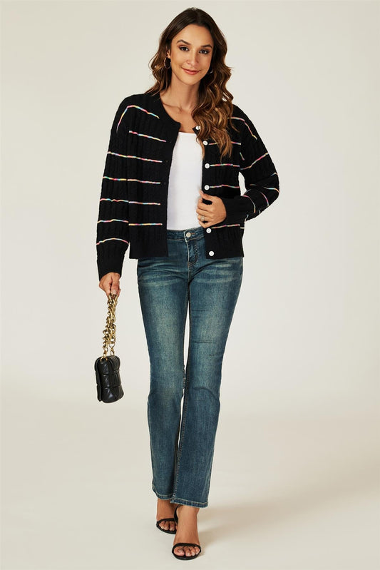 Rainbow Stripe Knitted Cardigan In Black - AXON