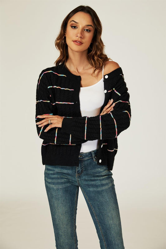 Rainbow Stripe Knitted Cardigan In Black - AXON