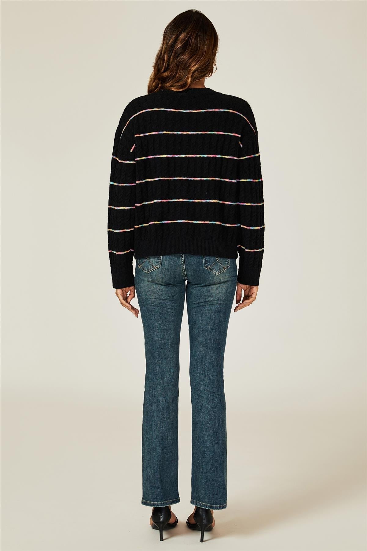 Rainbow Stripe Knitted Cardigan In Black - AXON