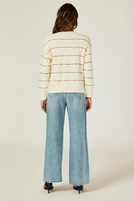 Rainbow Stripe Knitted Cardigan In White - AXON