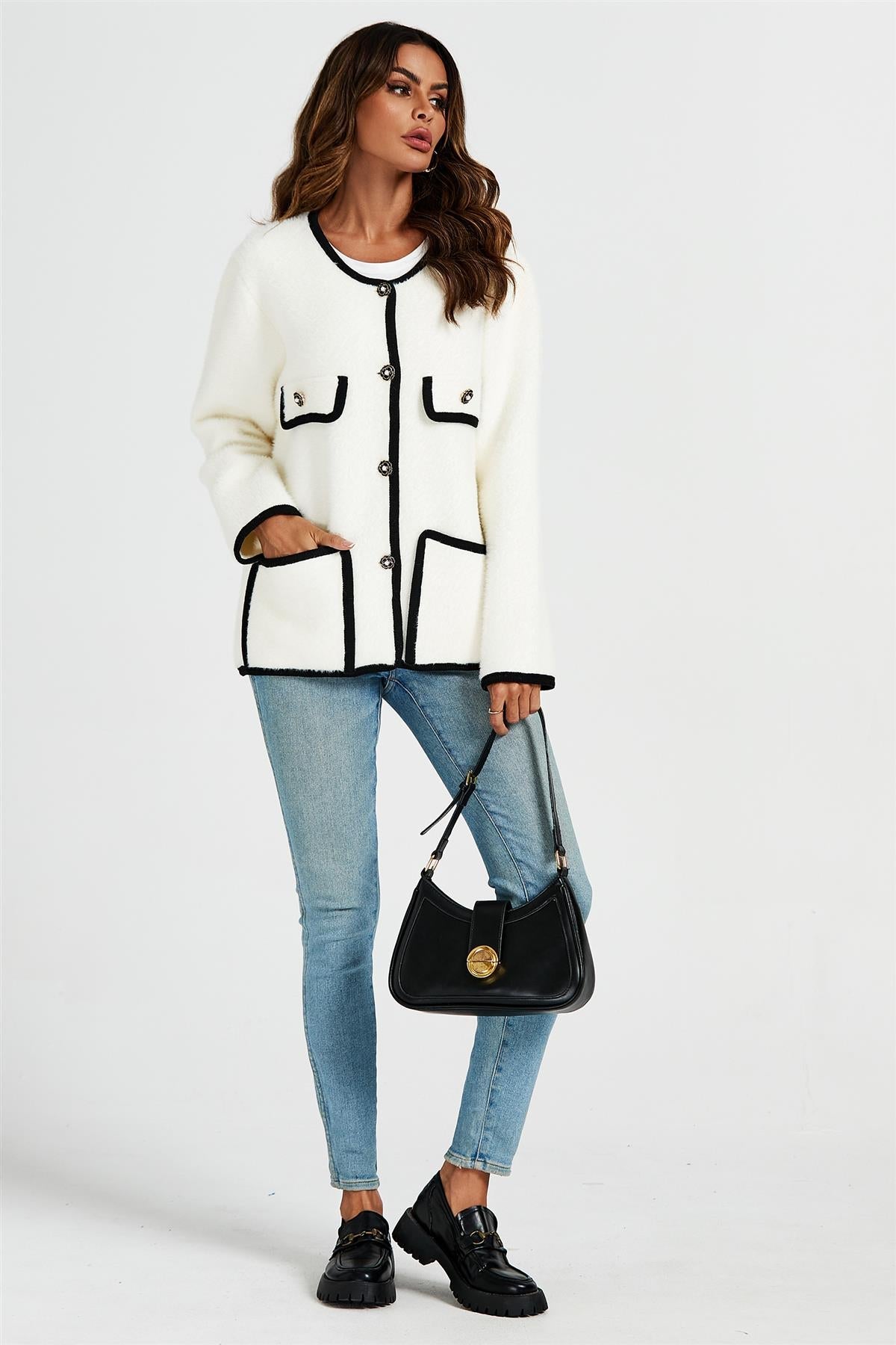 Relaxed Boucle Jacket In Cream White - AXON