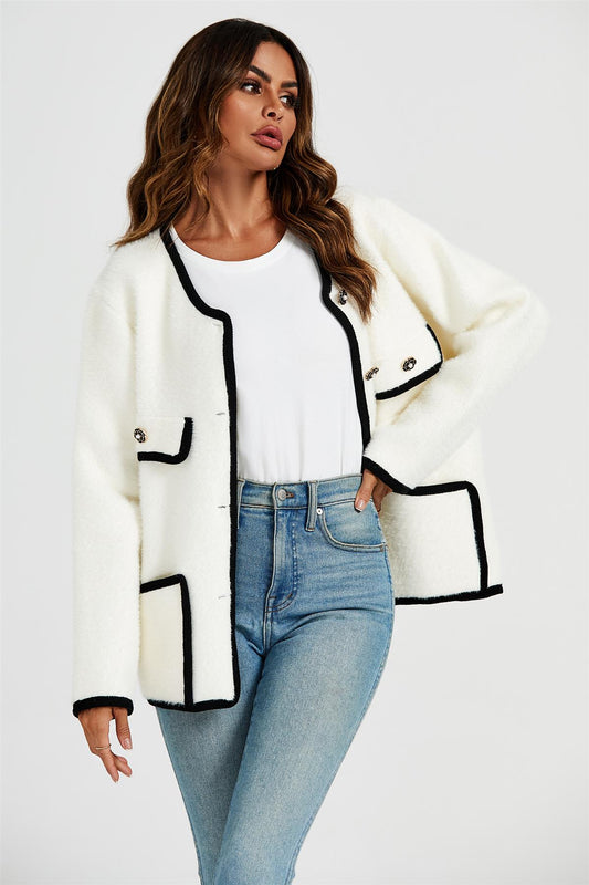 Relaxed Boucle Jacket In Cream White - AXON