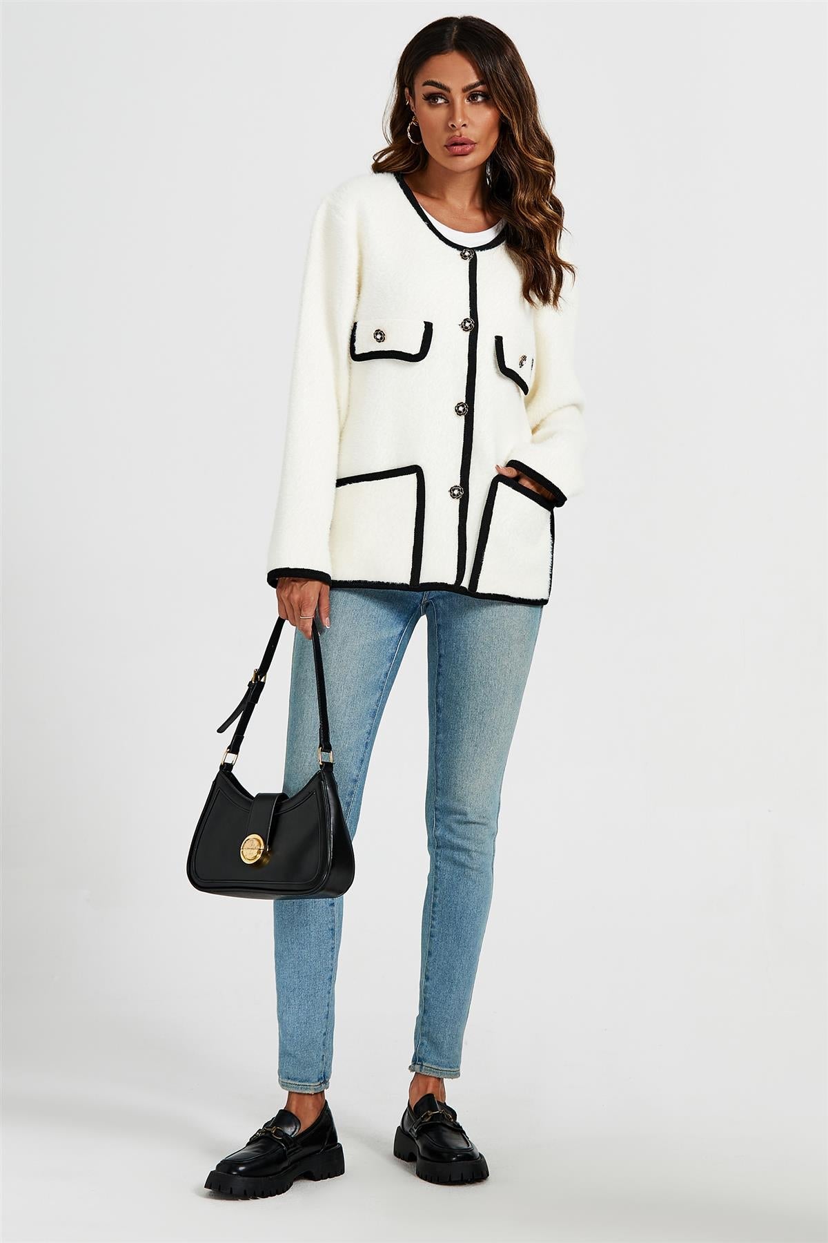 Relaxed Boucle Jacket In Cream White - AXON