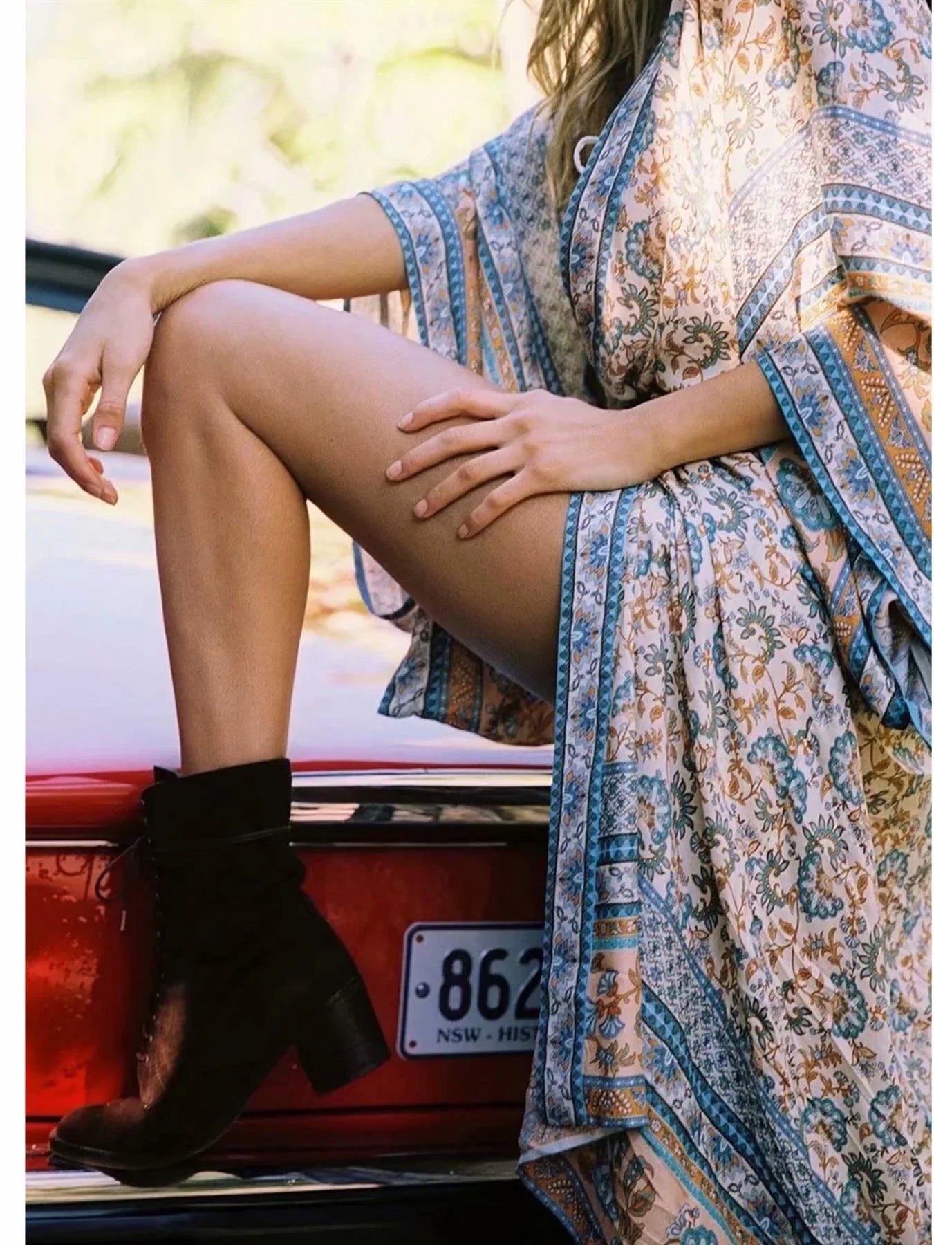 Relaxed Cotton Kimono In Blue Floral - AXON