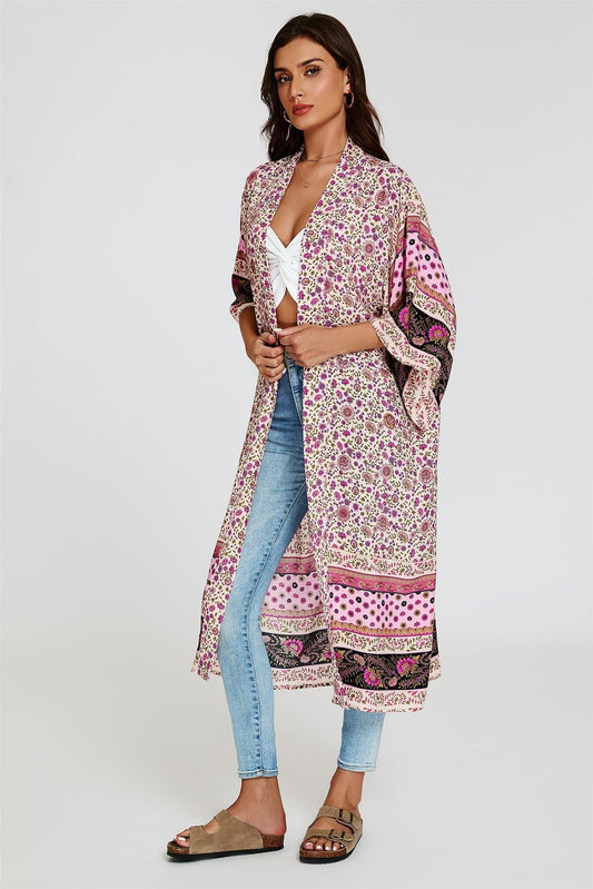 Relaxed Cotton Kimono In Pink - AXON