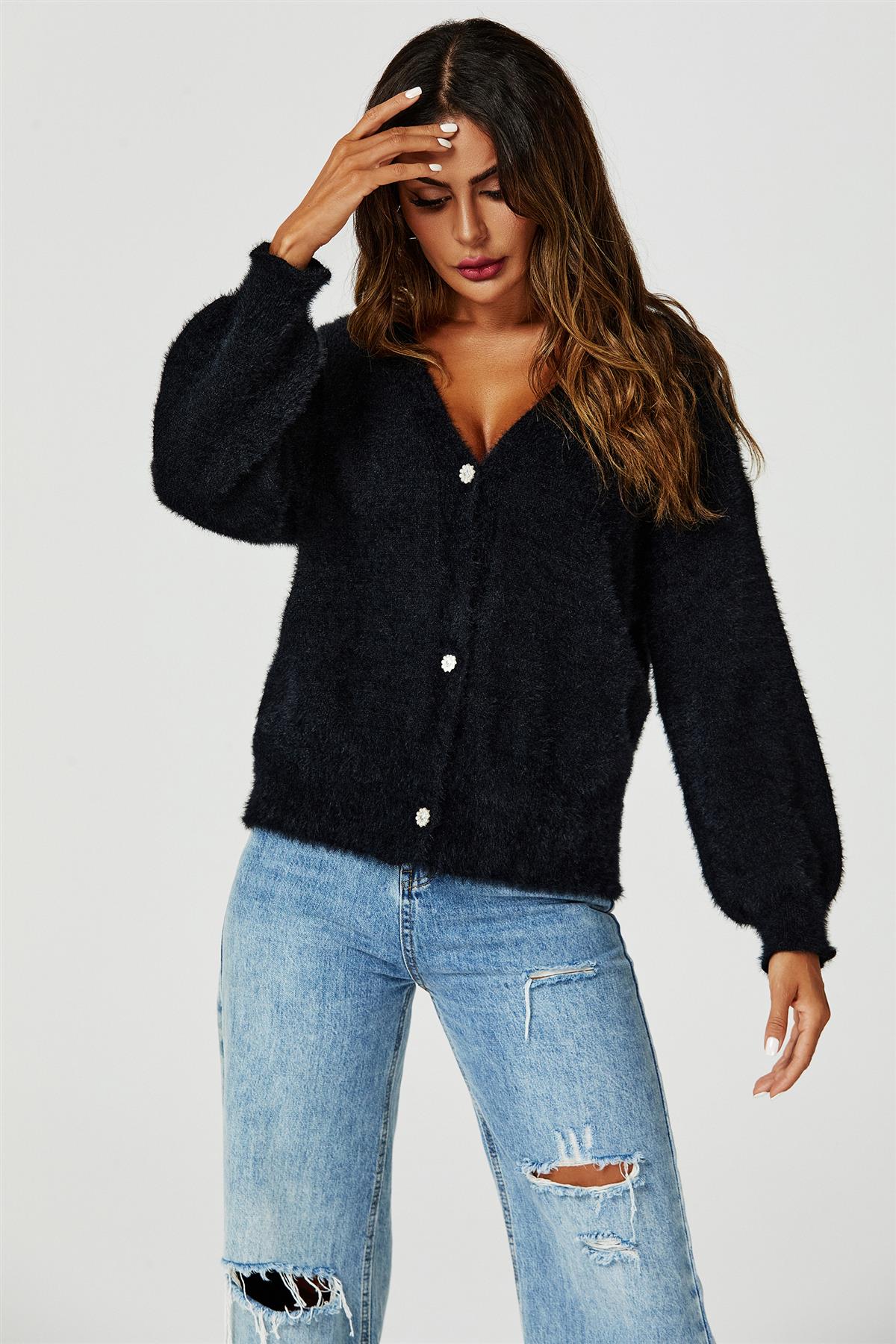 Relaxed Cozy Soft Cardigan In Black - AXON