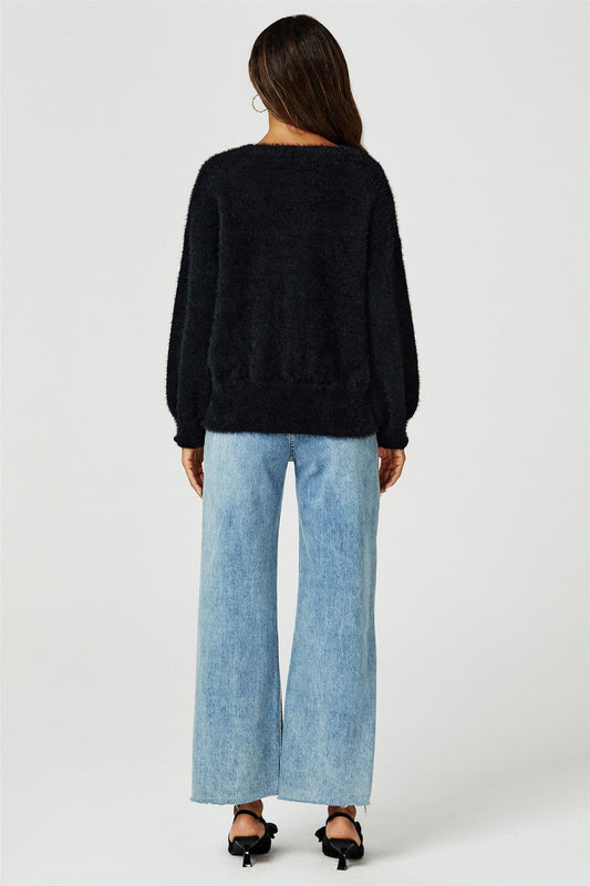 Relaxed Cozy Soft Cardigan In Black - AXON