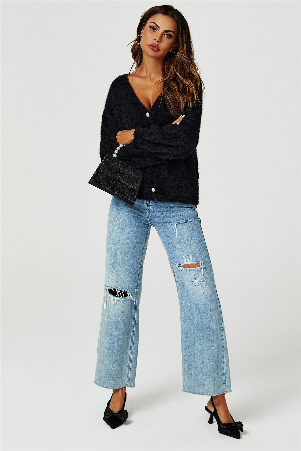 Relaxed Cozy Soft Cardigan In Black - AXON