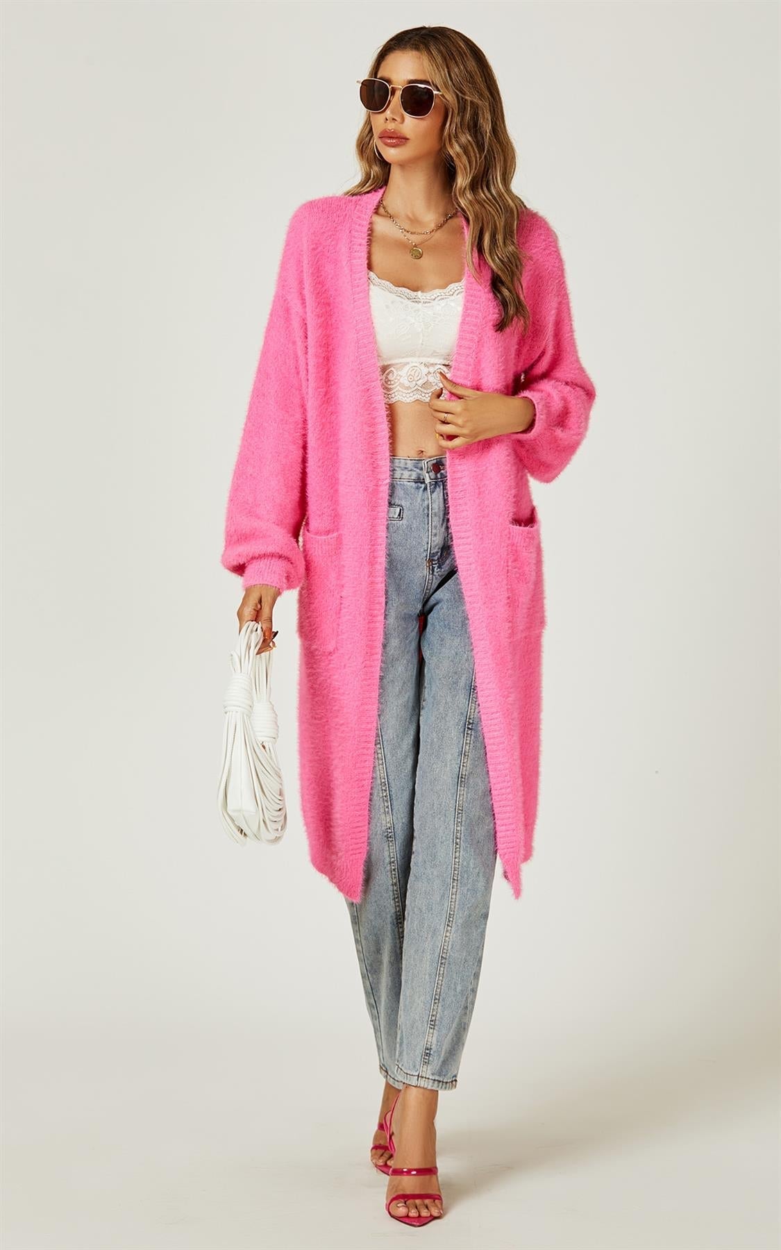 Relaxed Cozy Soft Cardigan In Fuchsia Pink - AXON