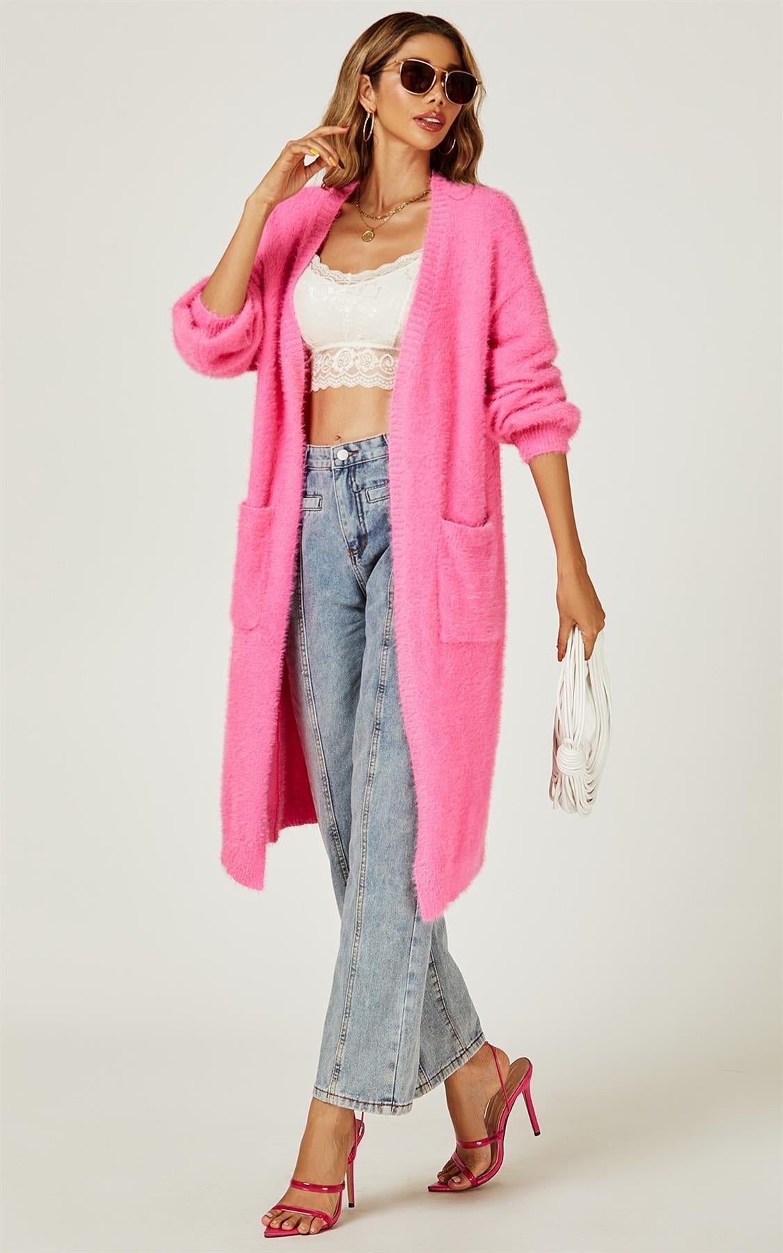 Relaxed Cozy Soft Cardigan In Fuchsia Pink - AXON