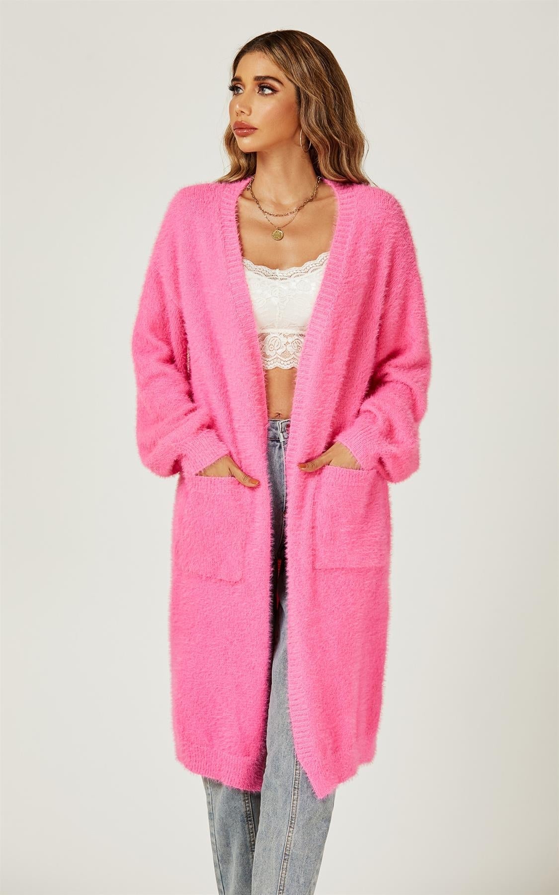 Relaxed Cozy Soft Cardigan In Fuchsia Pink - AXON