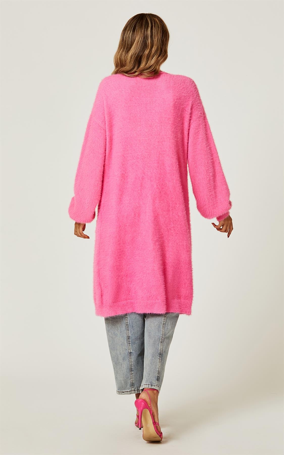 Relaxed Cozy Soft Cardigan In Fuchsia Pink - AXON