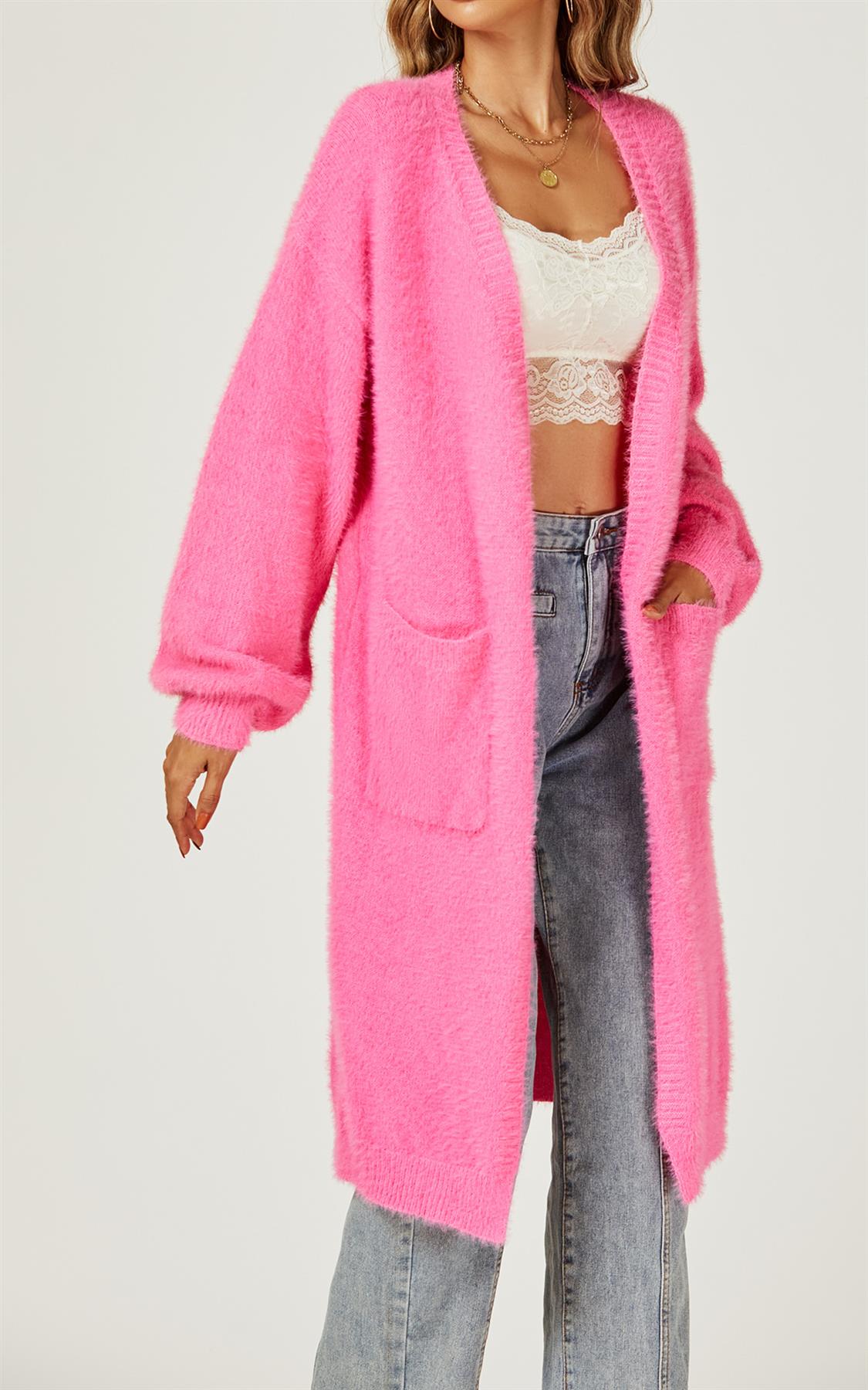 Relaxed Cozy Soft Cardigan In Fuchsia Pink - AXON