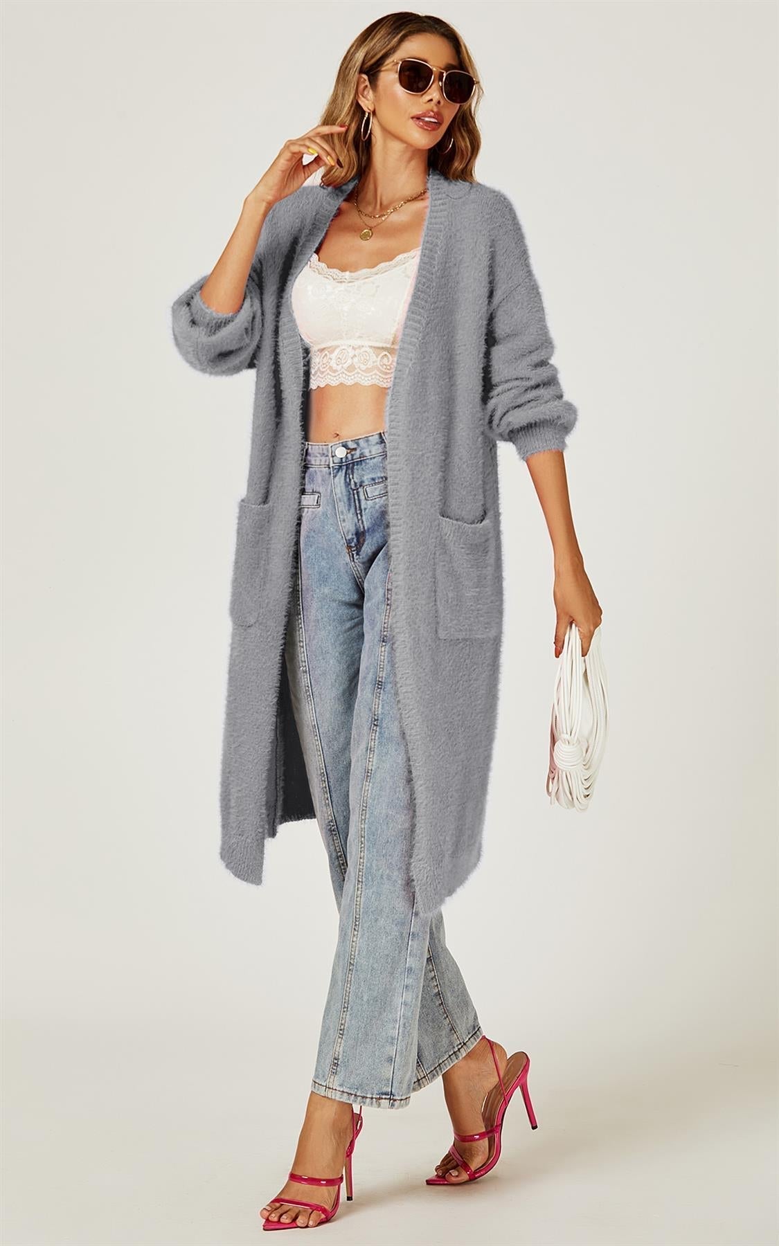 Relaxed Cozy Soft Cardigan In Grey - AXON