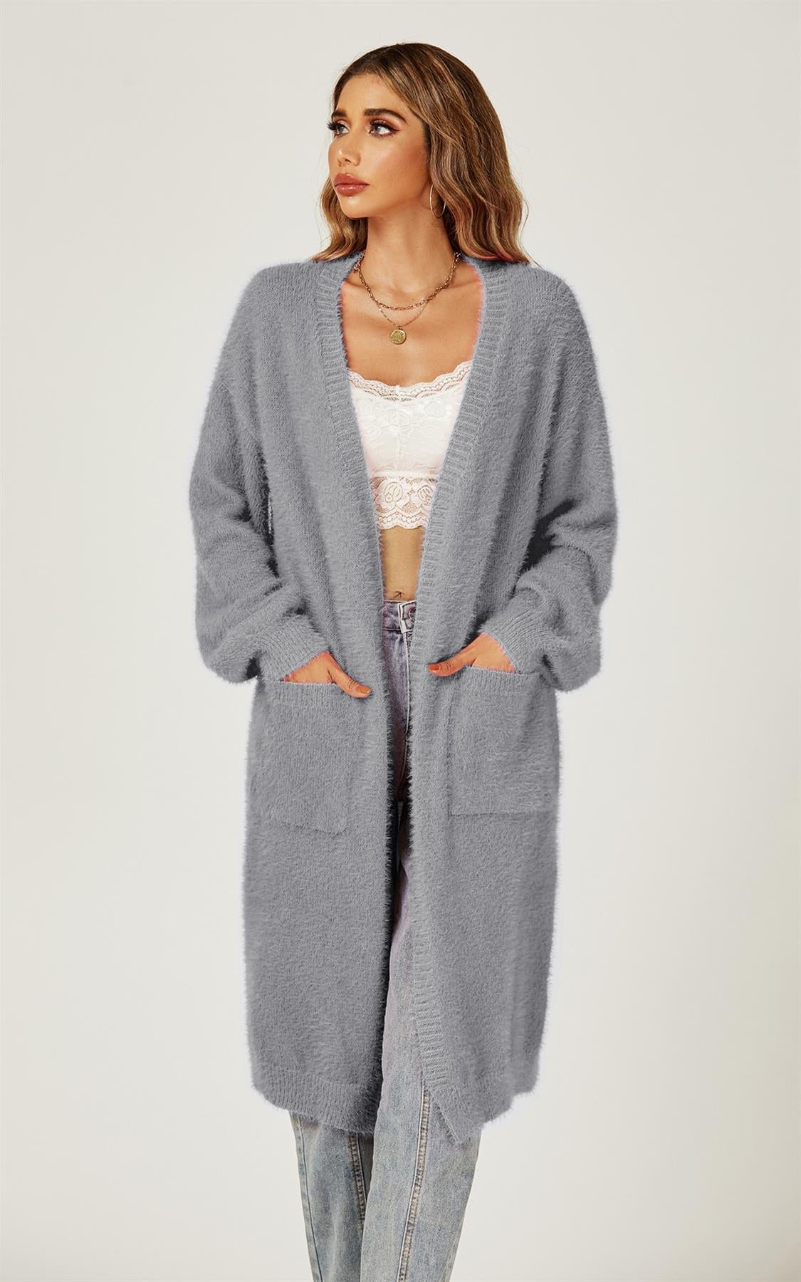 Relaxed Cozy Soft Cardigan In Grey - AXON