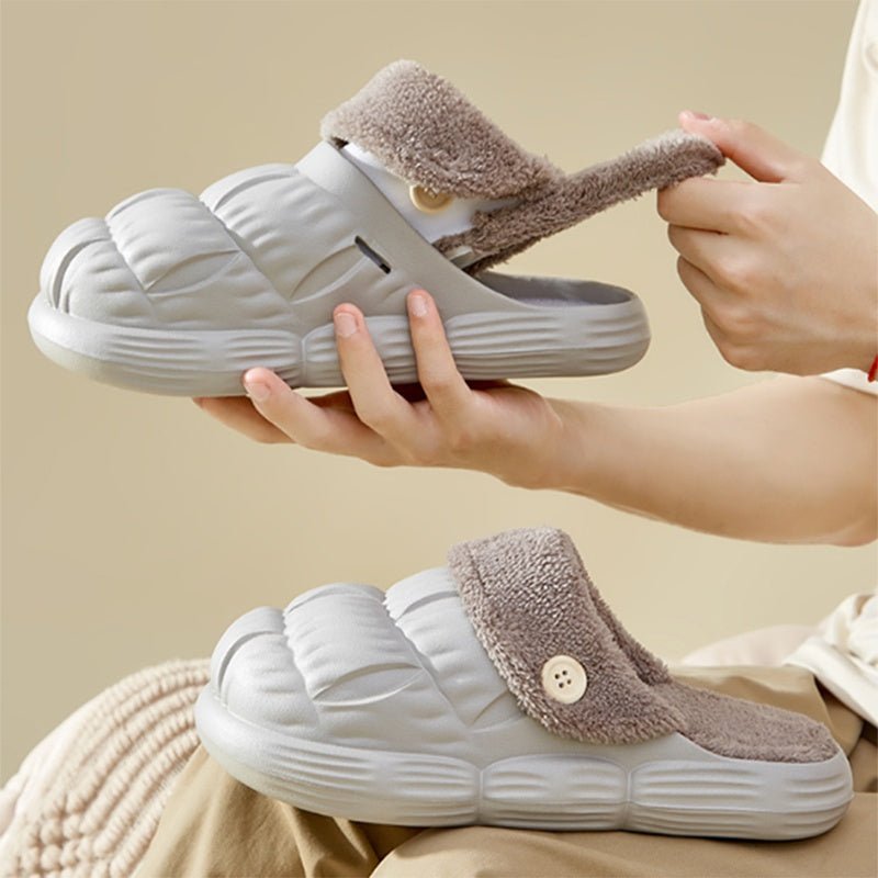Removable Fluffy Shoes Warm Fuzzy Slippers Waterproof Non - Slip Indoor House Shoes For Women Men - AXON