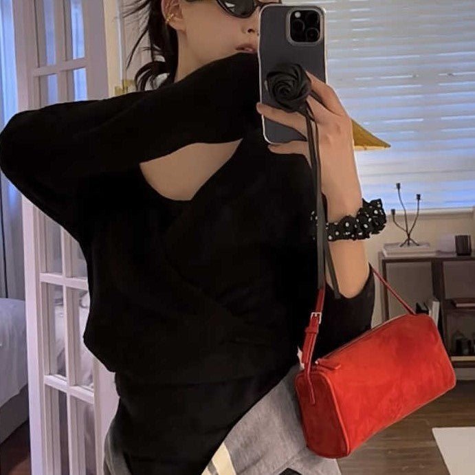 Retro 90s Suede Pencil Holder Bag Autumn And Winter High Sense - AXON