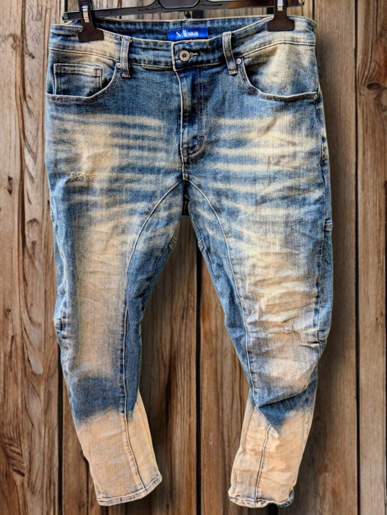 Lässige Blau Beige Jeanshose mit verwaschenem Finish für jeden Anlass - von Sexy Woman