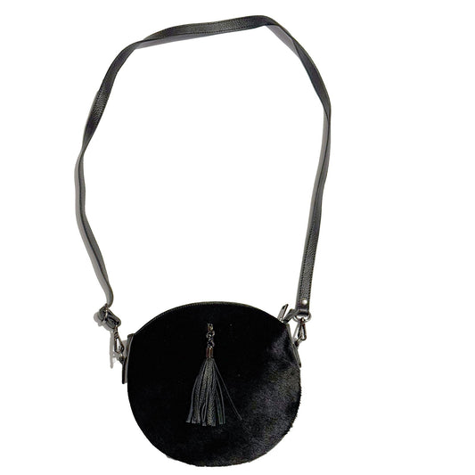 Runde Umhänge Handtasche mit Fell Schwarz - AXON