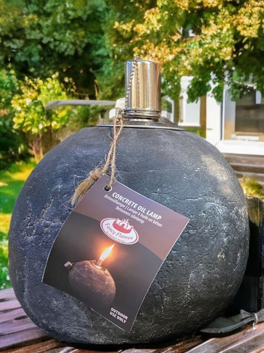 Schlichte graue Öllampe (Lampenöl) aus Beton mit Löschfeckel - Größe L