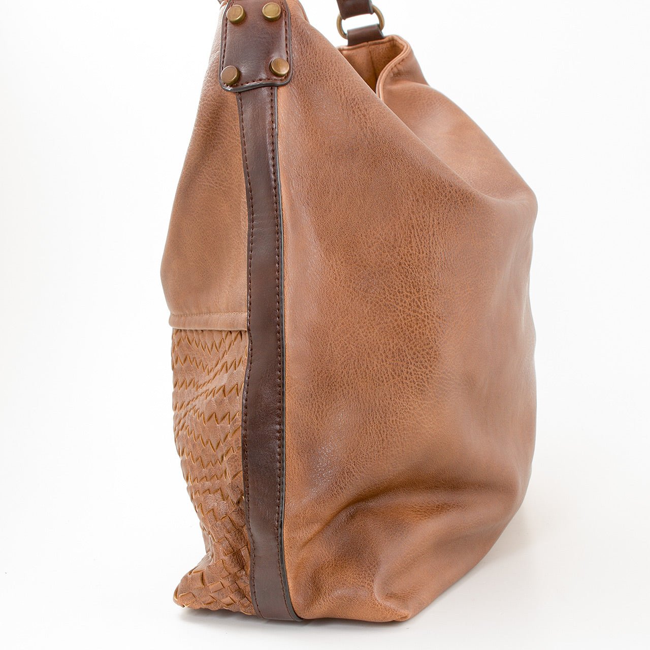 Schultertasche Beutel mit Flechtoptik Cognac Braun - AXON