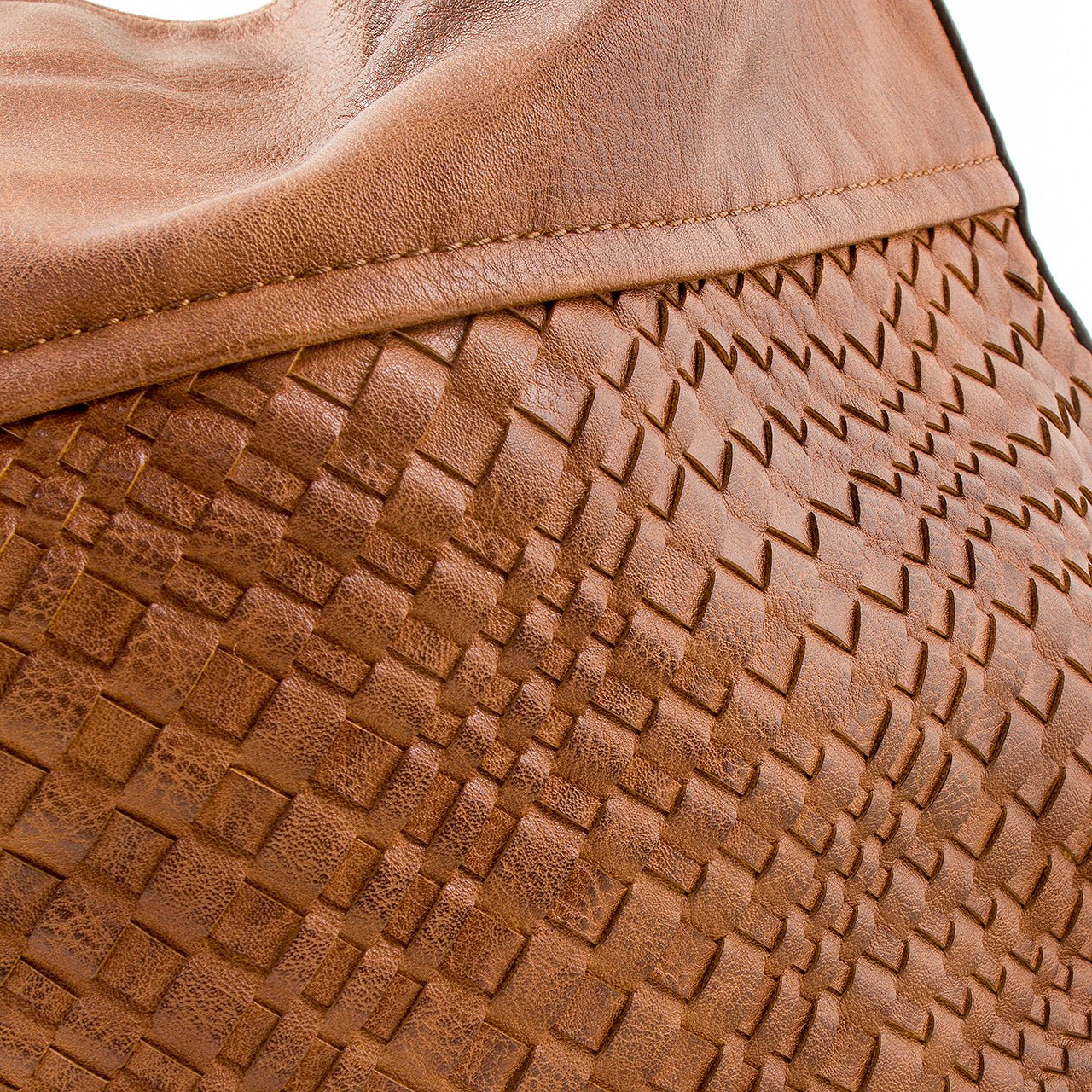 Schultertasche Beutel mit Flechtoptik Cognac Braun - AXON